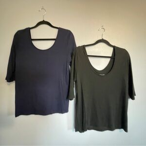 Women’s Scoop Neck Short Sleeve Top — 100% Bamboo Set of 2 Navy & Black